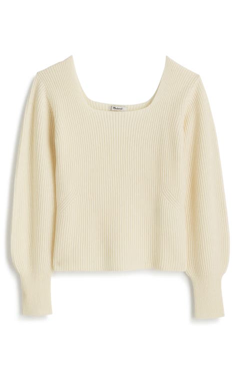 Square Neck Wool & Cashmere Pullover Sweater