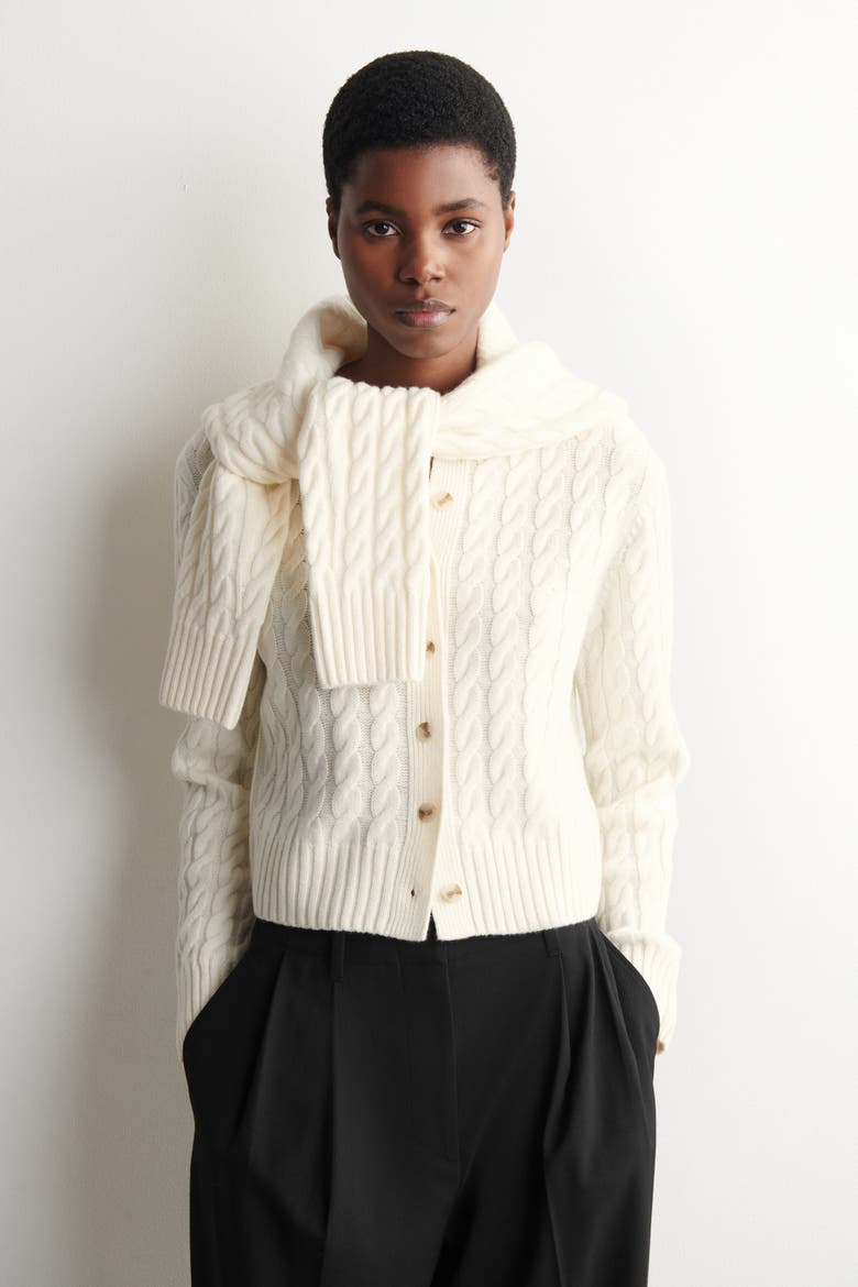 Cable-Knit Merino Wool Cardigan, Main, color, IVORY