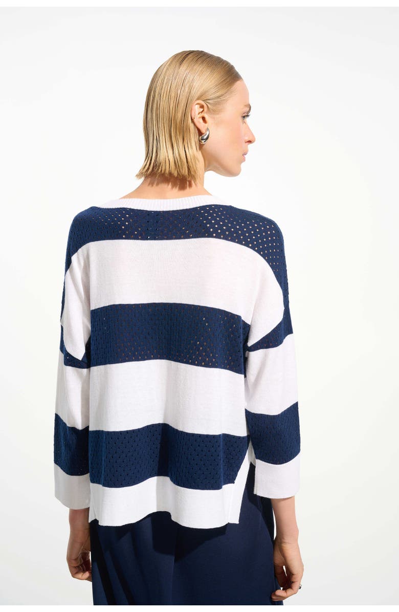 JOSEPH RIBKOFF Cotton Blend Stripe Print Crewneck Sweater, Alternate, color, Vanilla/Indigo