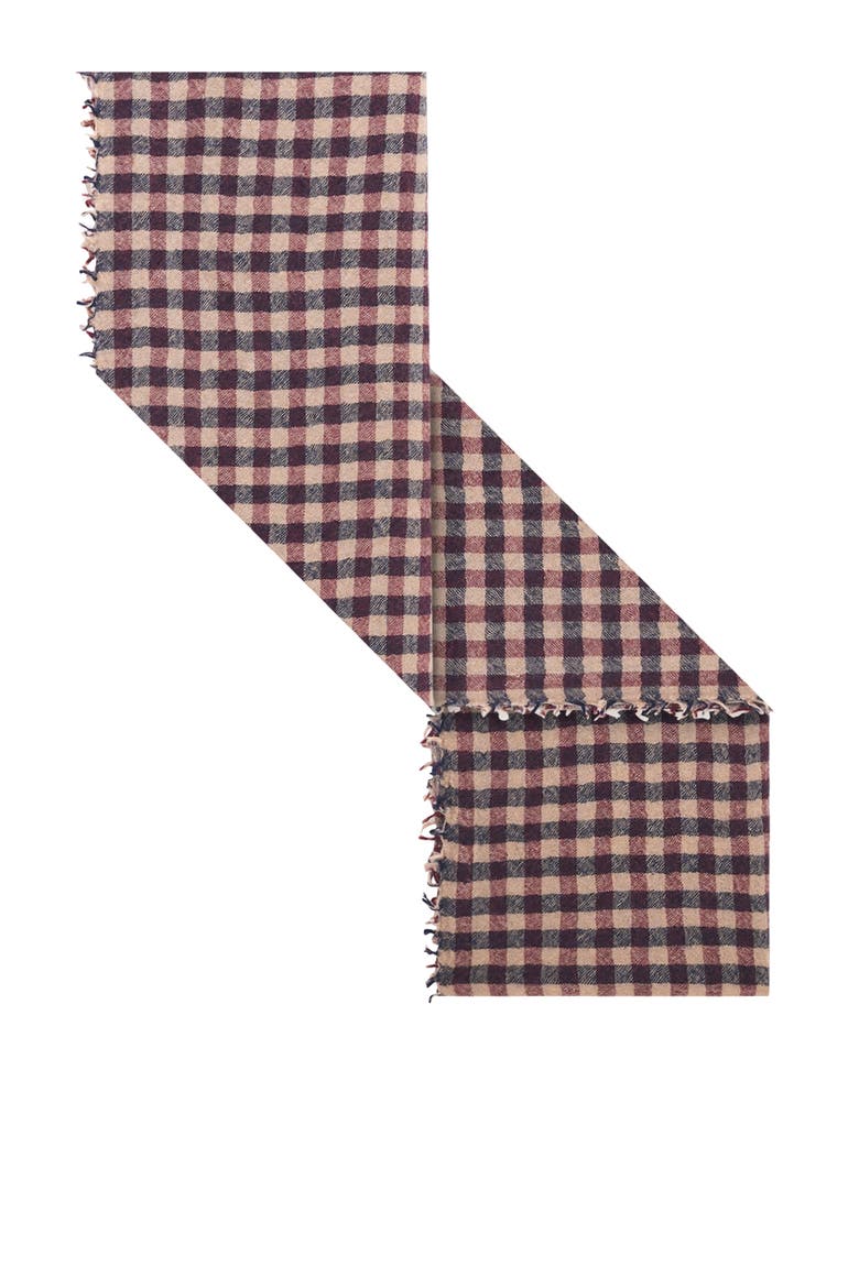 Silvia Gingham Fringe Scarf, Alternate, color, Bordeaux