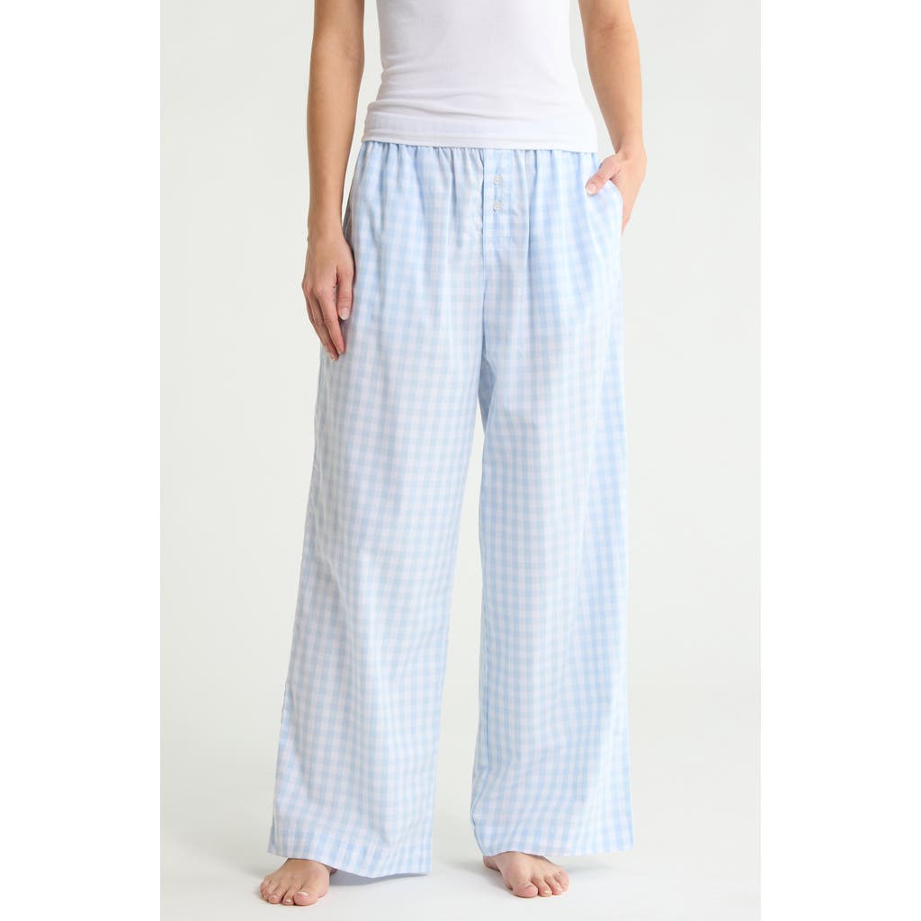 NORDSTROM RACK Cotton Poplin Pants in White- Blue Ella Gingham at Nordstrom Rack, Size X-Large