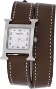 Pre-Owned Hermes Heure H Double Tour Quartz Watch Stainless Steel and Leather 21