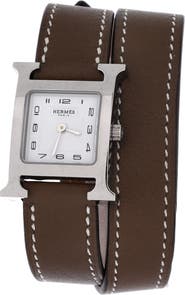 Pre-Owned Hermes Heure H Double Tour Quartz Watch Stainless Steel and Leather 21