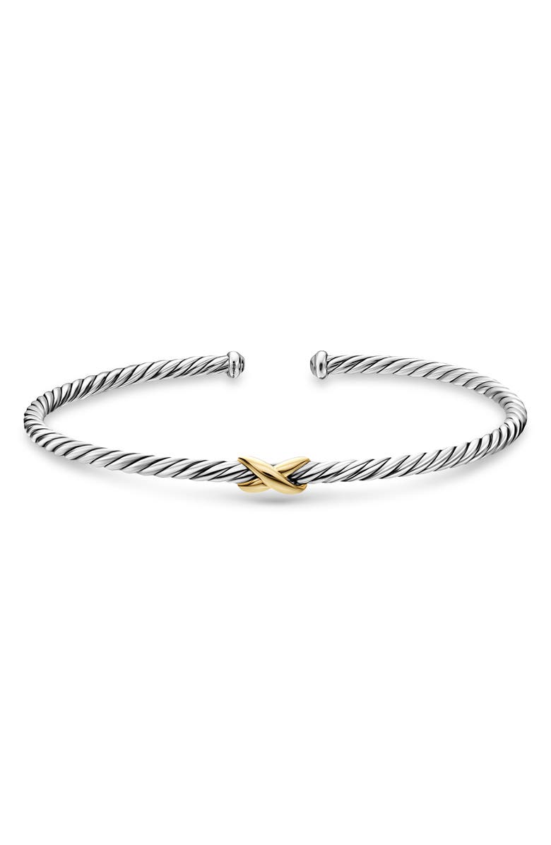 David Yurman Micro Cable Flex X Bracelet in Sterling Silver with Yellow Gold, 2.6mm, Alternate, color, Silver