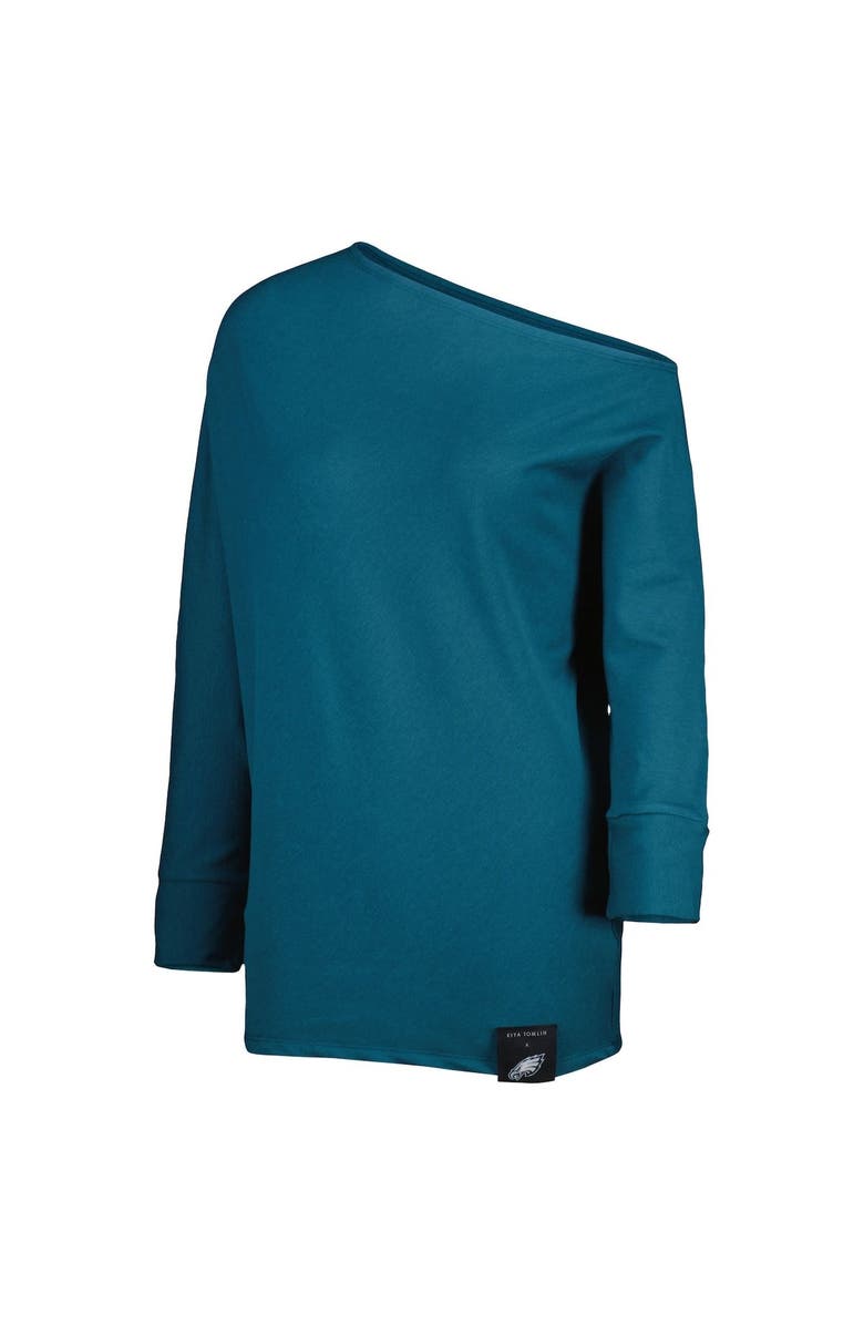 KIYA TOMLIN Women's KIYA TOMLIN Midnight Green Philadelphia Eagles Twisted Tri-Blend Asymmetrical 3/4-Dolman Sleeve Sweatshirt, Alternate, color, 