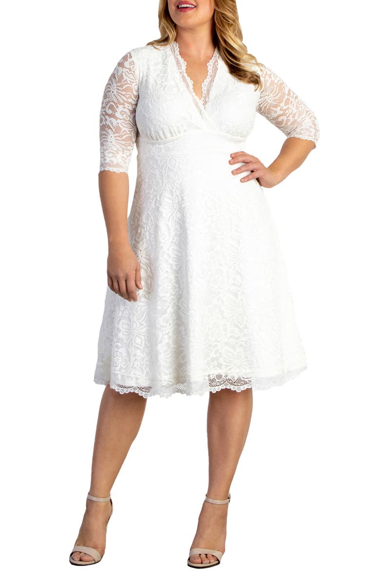 Bella Lace Fit & Flare Dress, Main, color, IVORY