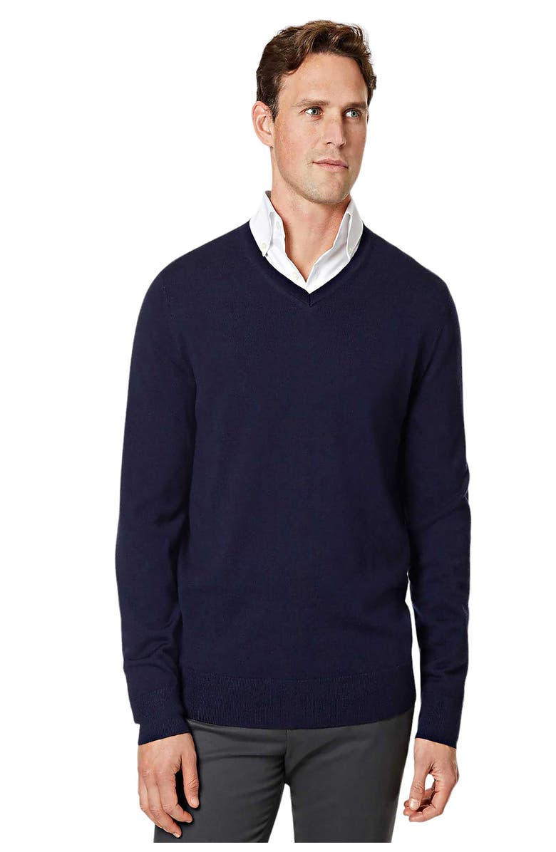 Charles Tyrwhitt Pure Merino V Neck Sweater, Main, color, Navy