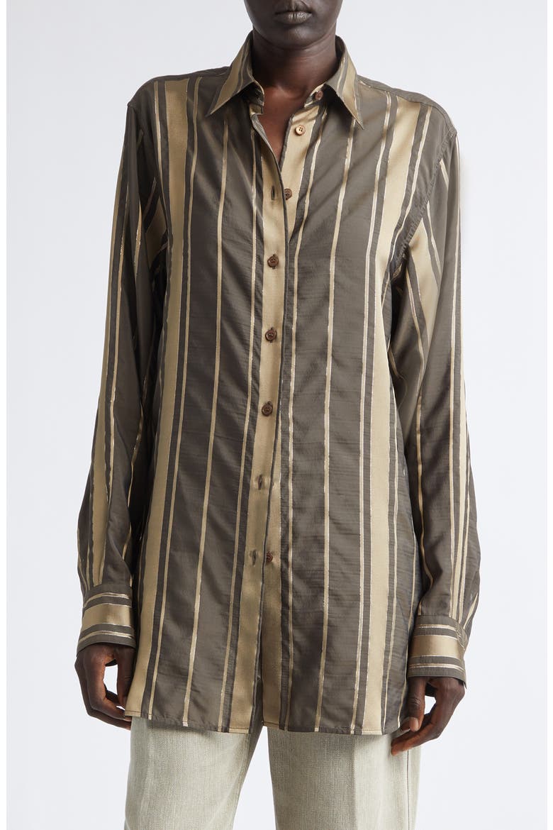 Striped Lurex Shirt, Main, color, TRUFFLE