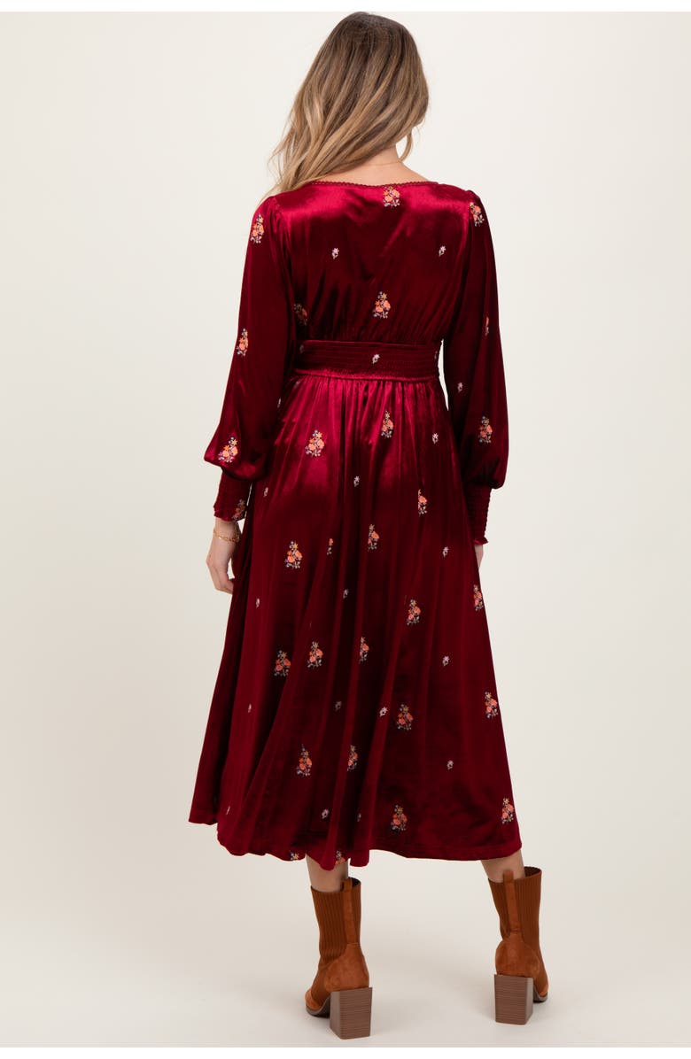 PinkBlush Velvet Embroidered Floral Midi Dress, Alternate, color, Red
