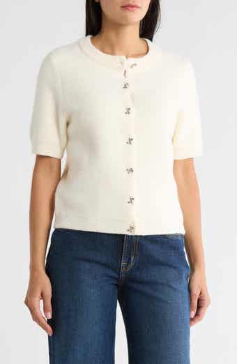 Muse Bow Button Short Sleeve Cardigan