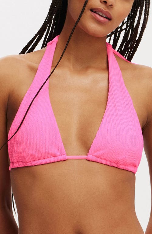 Cotton On Body High Apex Slider Triangle Bikini Top In Party Pink Crinkle