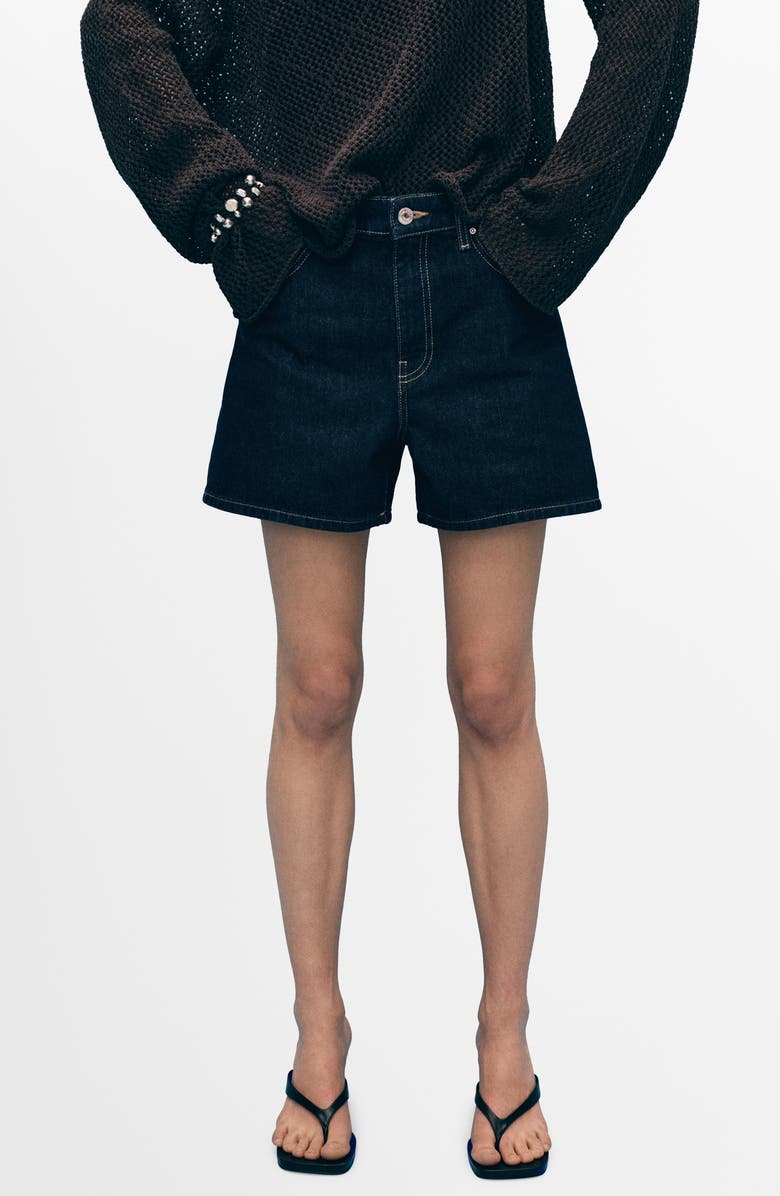 MANGO Zoey High Waist Denim Shorts, Main, color, Blue