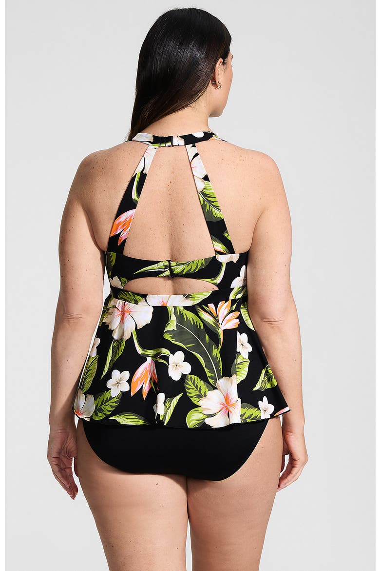 Plus Size Sweetheart Fauxkini One Piece, Alternate, color, Hibiscus Floral/Black