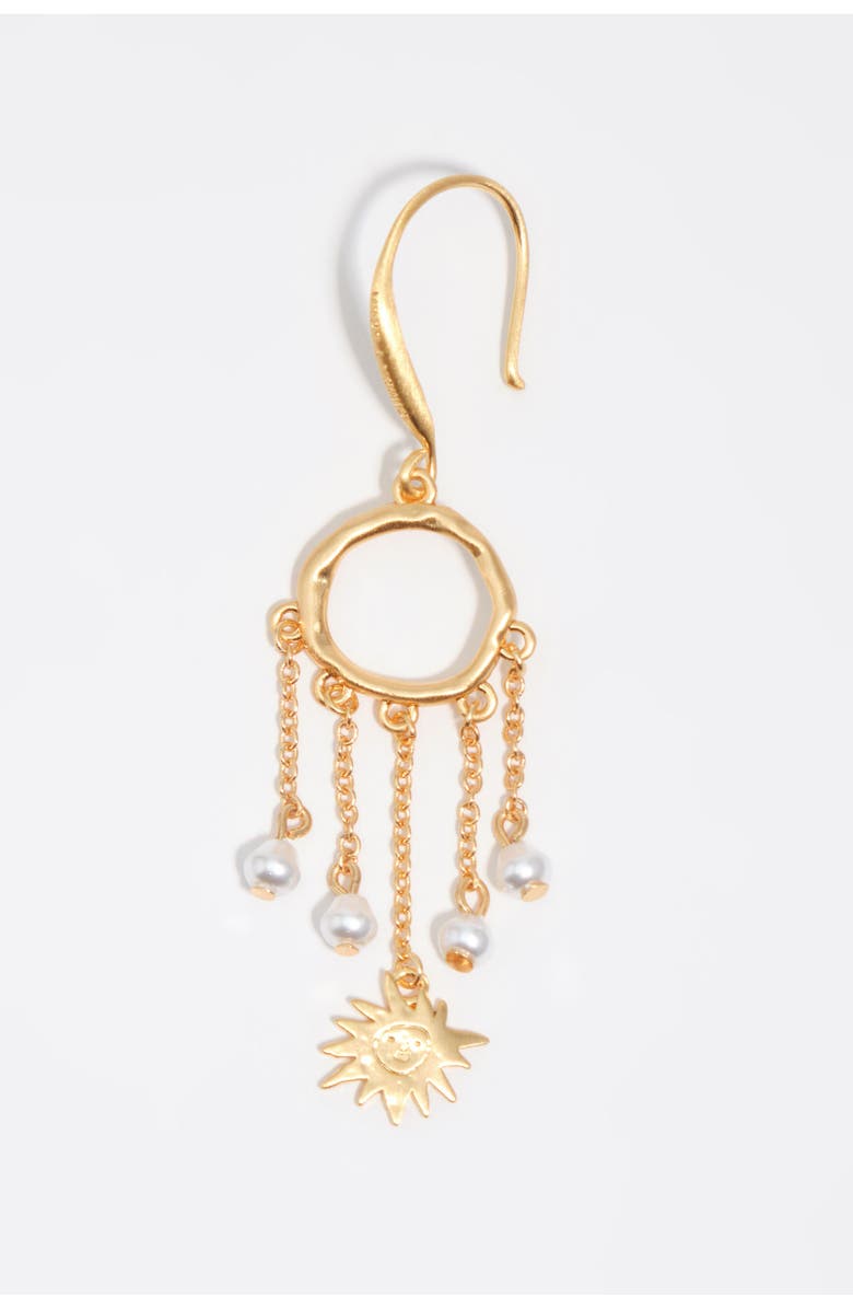 Bimba y Lola Sun And Moon Earrings With Chains And Pearls, Alternate, color, Gold