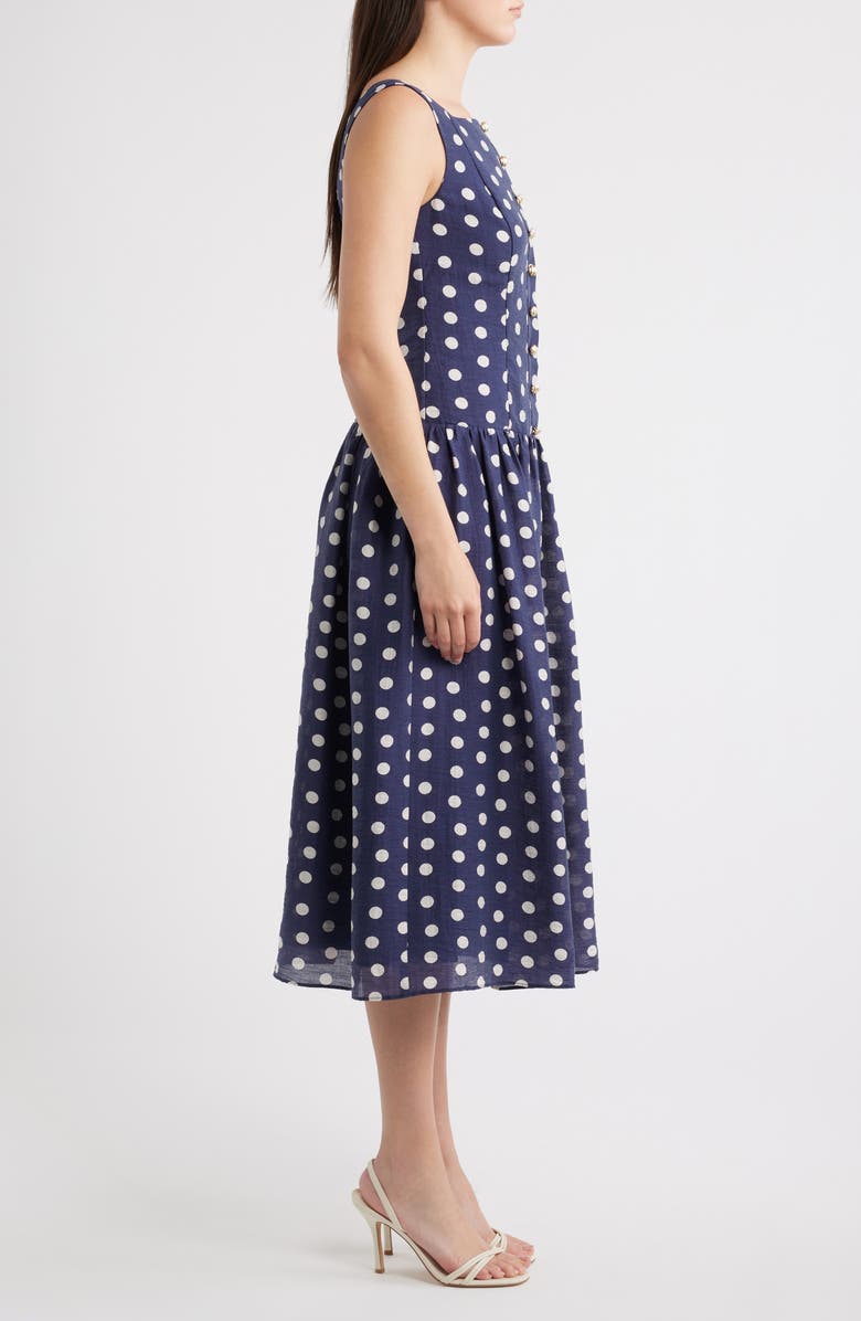 Julia Jordan Dot Sleeveless Midi Dress, Alternate, color, Navy Multi
