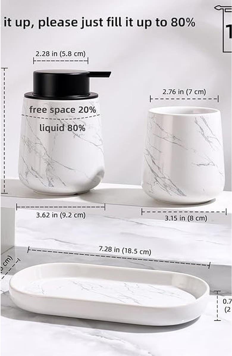 Bosilunlife Marble 3-Piece Bathroom Set Sustainable Ceramic, Alternate, color, White