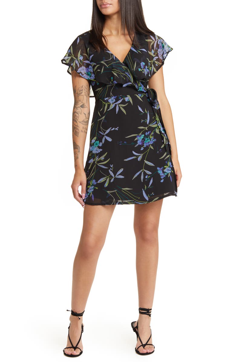 ASOS DESIGN Floral Chiffon Wrap Dress, Main, color, 