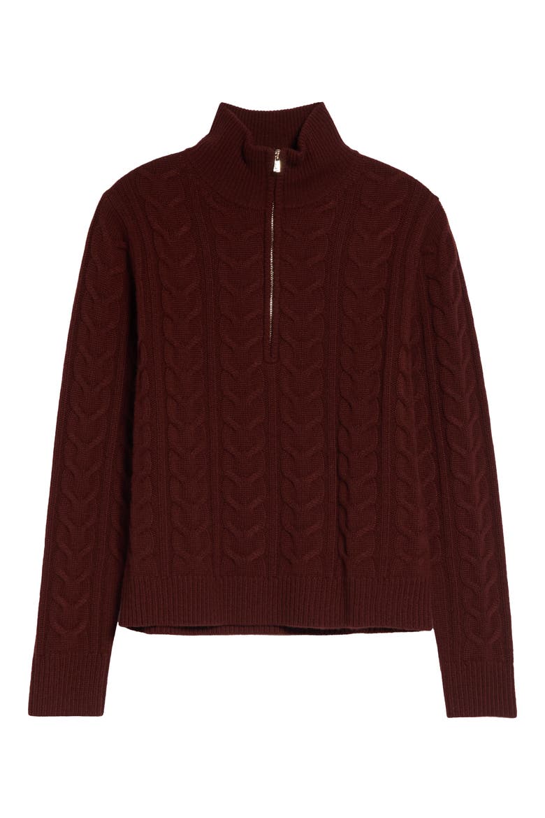 Libero Cable Knit Cashmere Quarter Zip Sweater, Alternate, color, RUST