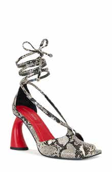 AZALEA WANG Buiky Snakeskin Embossed Ankle Wrap Pump