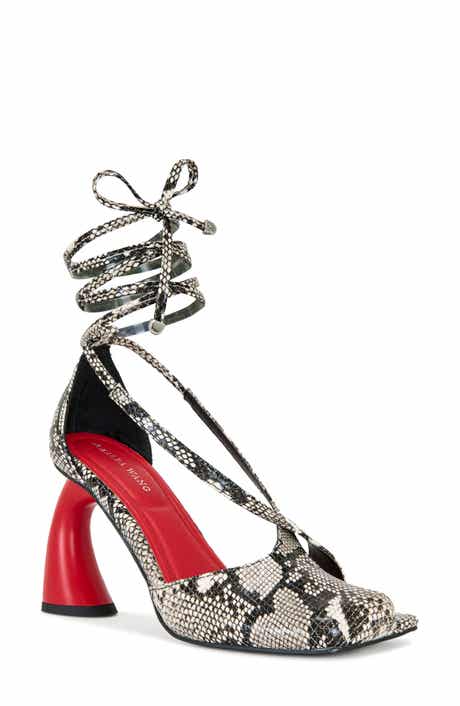 AZALEA WANG Buiky Snakeskin Embossed Ankle Wrap Pump