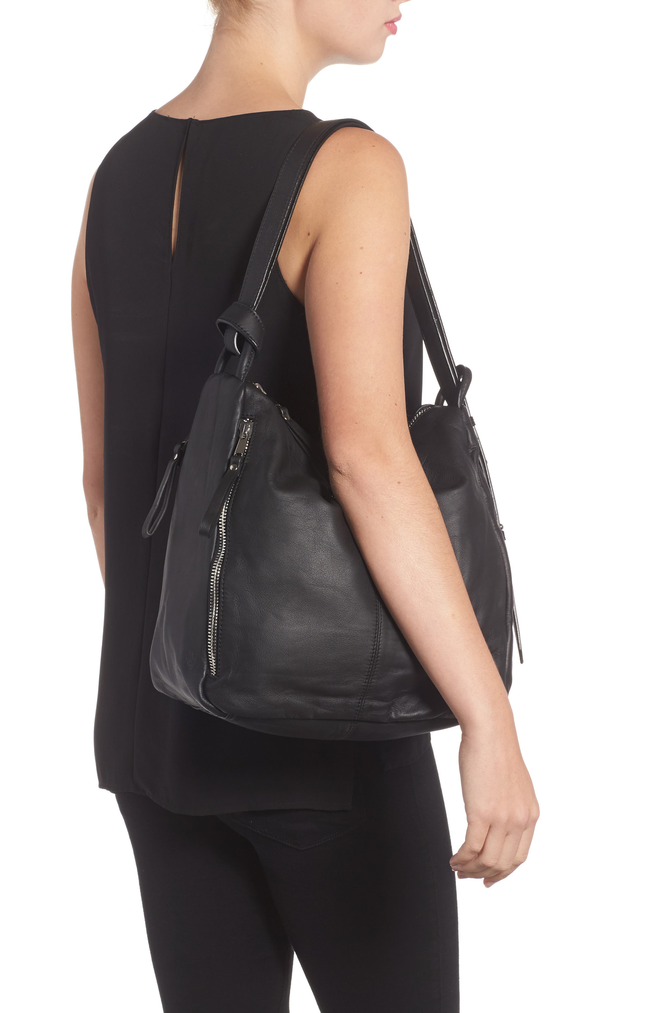 Topshop Premium Leather Sling Shoulder Bag, Alternate, color, 