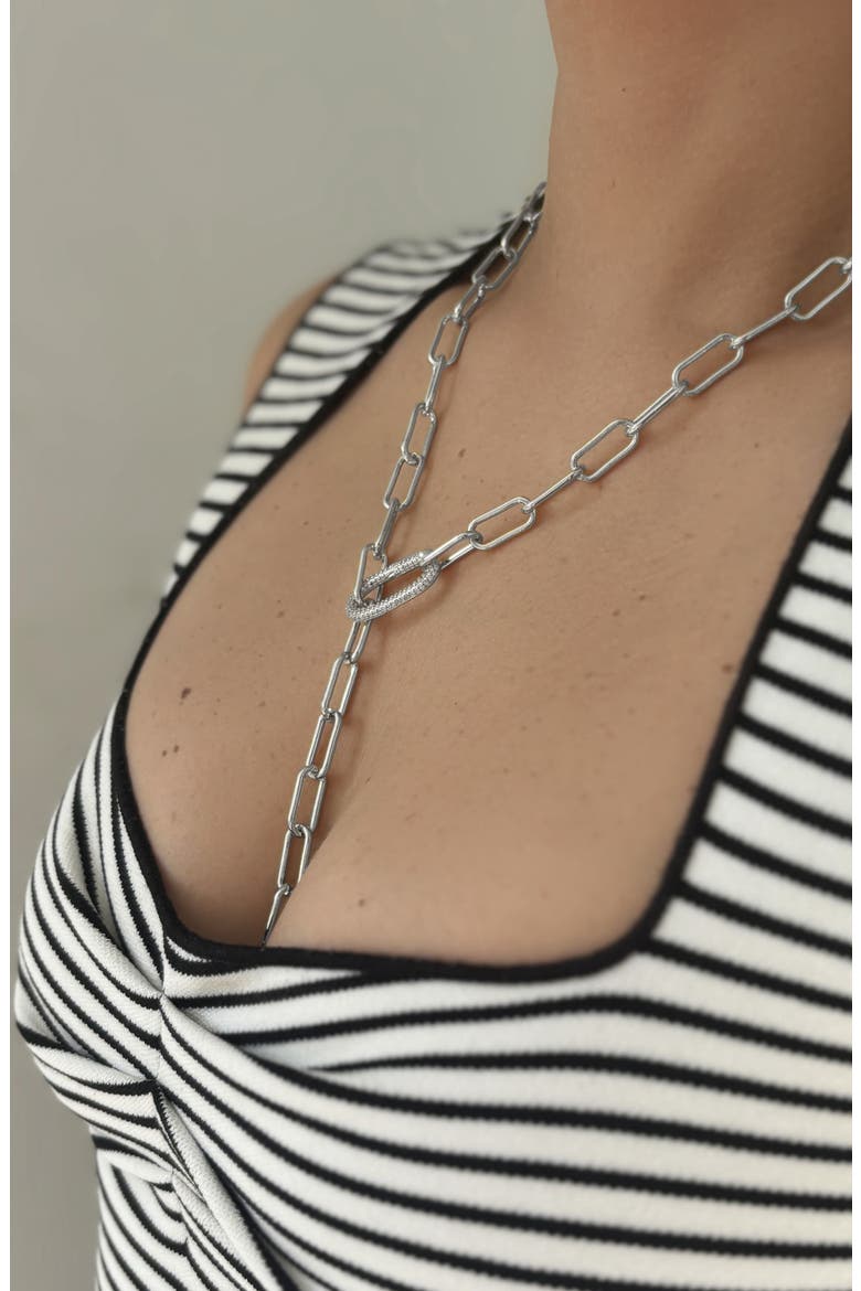 14K Yellow Gold Plated Paperclip Chain Lariat Necklace, Alternate, color, SILVER
