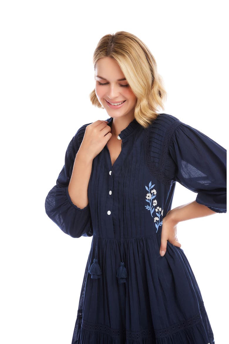 Floral Embroidered Tassel Cotton Dress, Alternate, color, NAVY