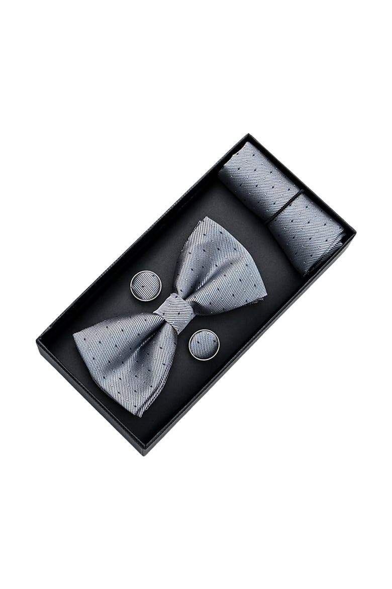 Textured Bow Tie Set, Alternate, color, Silver