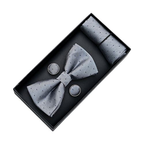 Moustache Textured Bow Tie Set In Silver