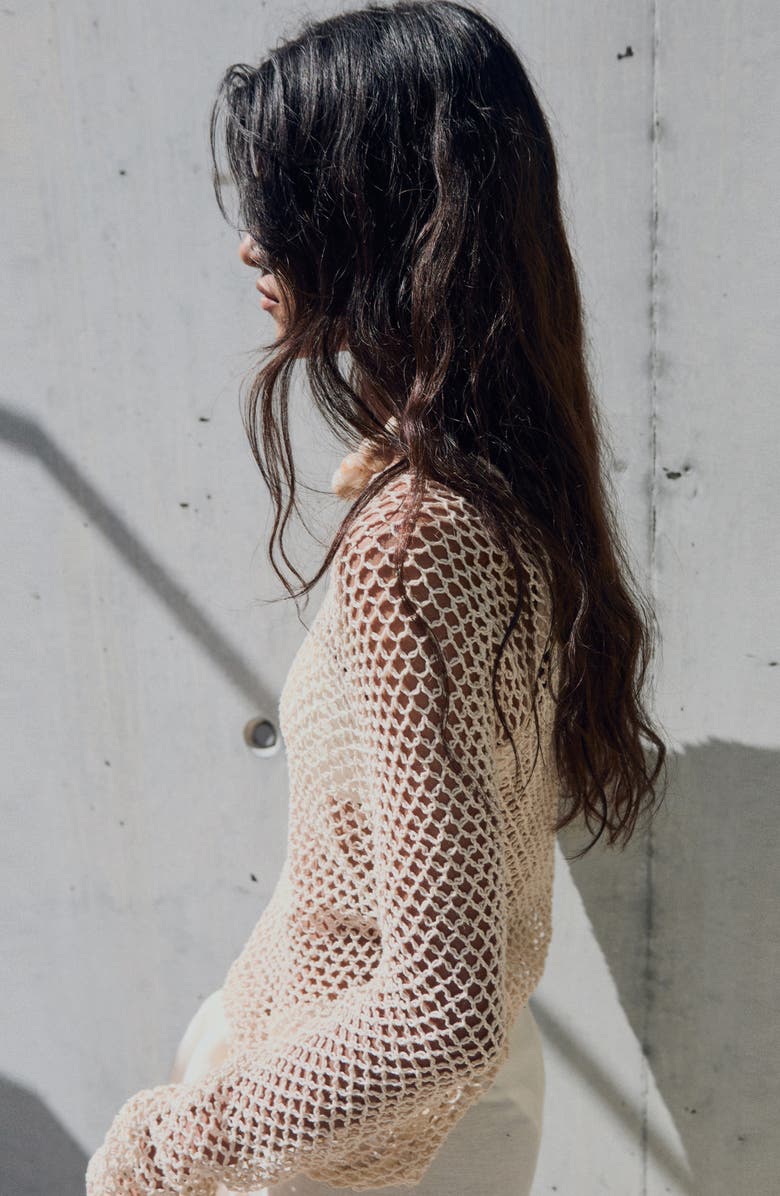 MANGO Stretch Cotton Crochet Sweater, Alternate, color, 