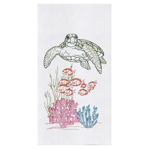 Ocean Life Embroidered Flour Sack Cotton Kitchen Towel