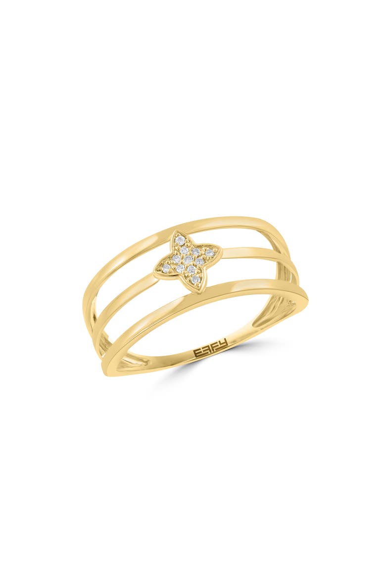 14K Yellow Gold Pavé Diamond Clover Triple Band Ring, Main, color, GOLD