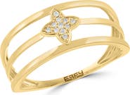 EFFY 14K Yellow Gold Pavé Diamond Clover Triple Band Ring