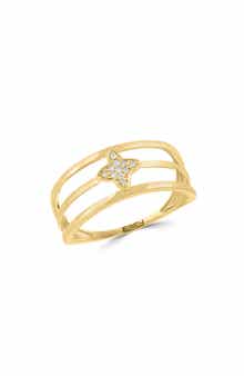 14K Yellow Gold Pavé Diamond Clover Triple Band Ring