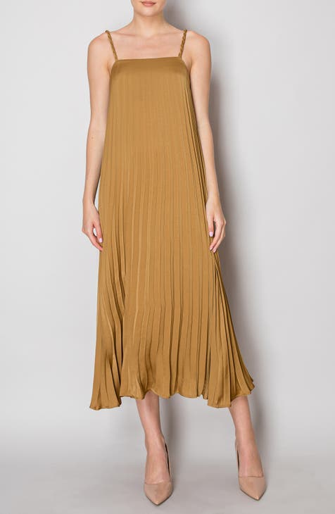 Braided Strap Pleated Midi Dress