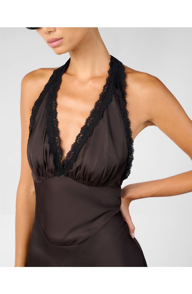 WeWoreWhat Halter Lace Mini Dress, Alternate, color, Dark Brwn/Blak