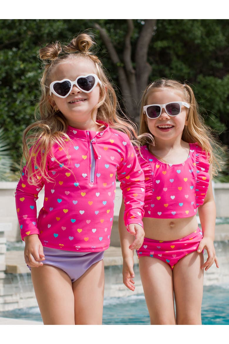 Girls UPF50+ Long Sleeve Zipper Rash Guard 2-Piece, Alternate, color, Colorful Hearts