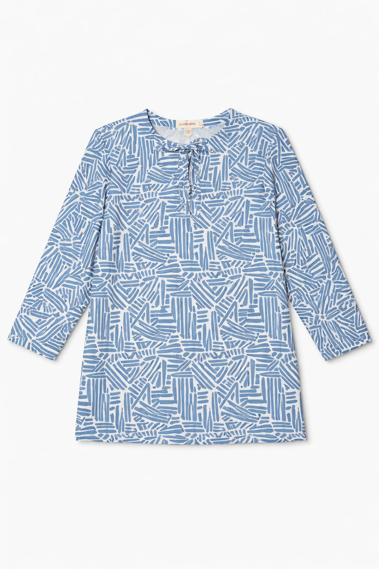 Geo Swim Round Neck Three Quarter Sleeve Top, Main, color, Blue