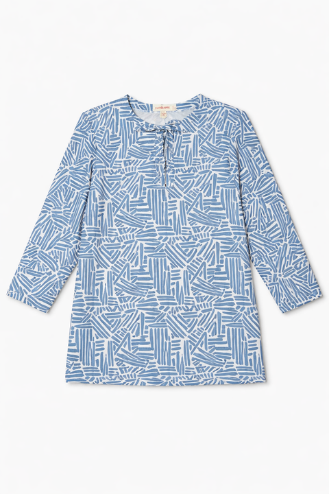Geo Swim Round Neck Three Quarter Sleeve Top