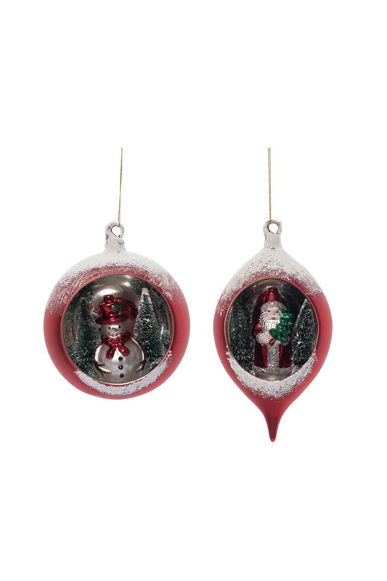 Glass Santa Snowman Globe Ornament Set of 2 Christmas Decor, Main, color, Multicolored