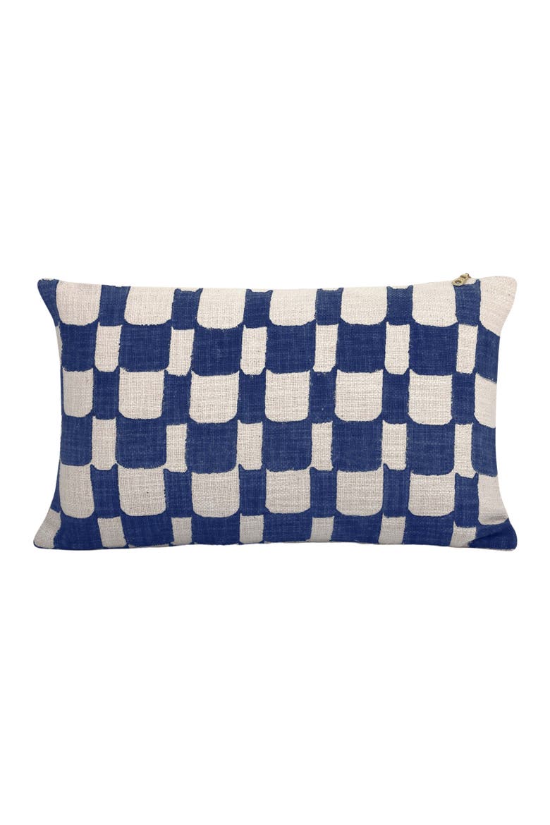 Checkered Block Printed Lumbar Pillow - Cover + Insert, Main, color, Indigo