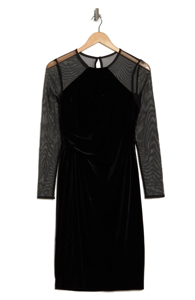 Vince Camuto Long Sleeve Ruched Velvet Body-Con Dress, Alternate, color, Black
