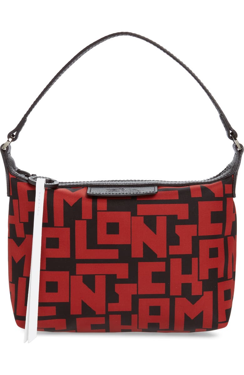 Longchamp Lonchamp Mini Le Pliage Logo Nylon Shoulder Bag, Main, color, Black/Brick