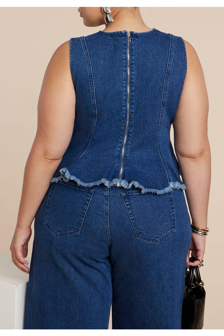 Denim Peplum Top, Alternate, color, DARK WASH