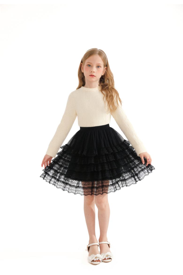 Ribbed Sweater with Lace Skirt, Alternate, color, Cream