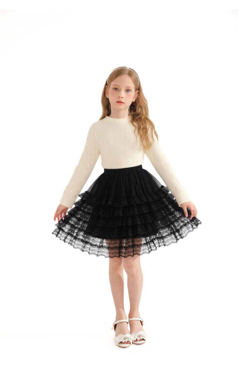 Sweet Cactus Ribbed Sweater with Lace Skirt, Alternate, color, Cream