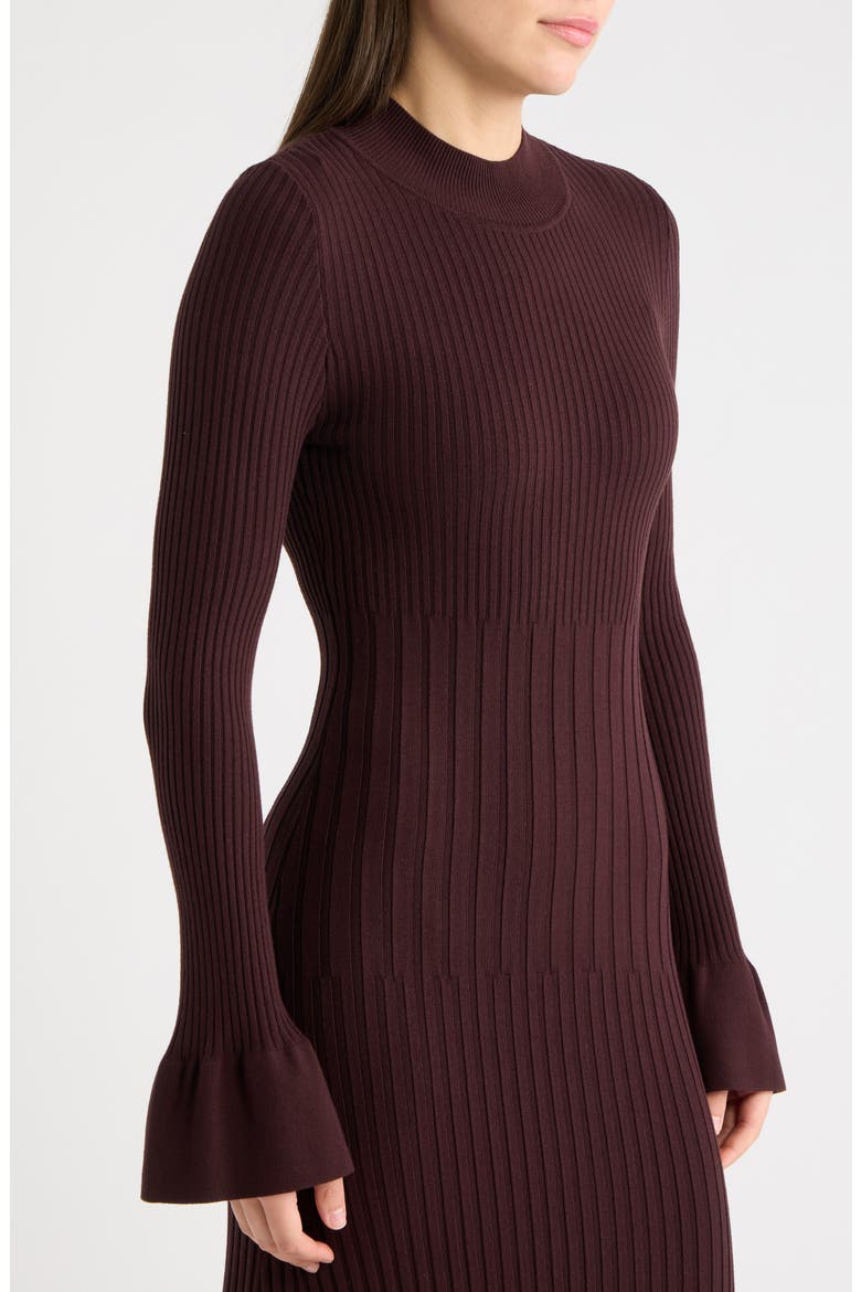 Mock Neck Rib Midi Dress, Alternate, color, BROWN