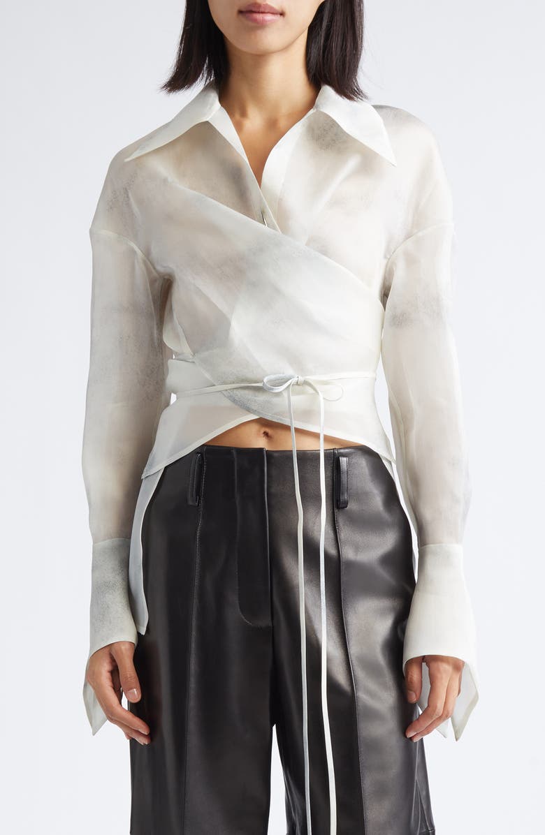 GRACE LING Stitches Convertible Silk Organza Wrap Shirt, Main, color, Ash White
