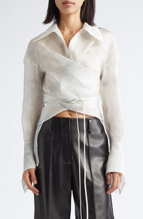 Grace Ling Stitches Convertible Silk Organza Wrap Shirt In White