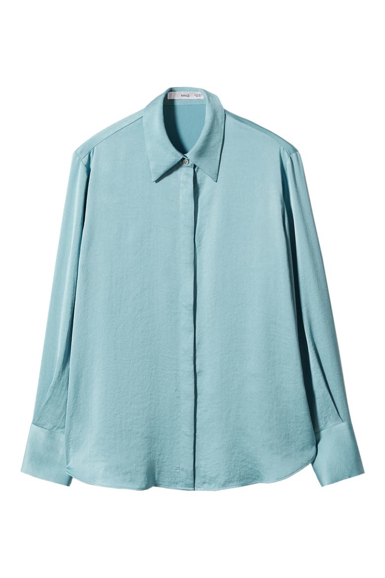 Satin Button-Up Shirt, Alternate, color, MEDIUM BLUE